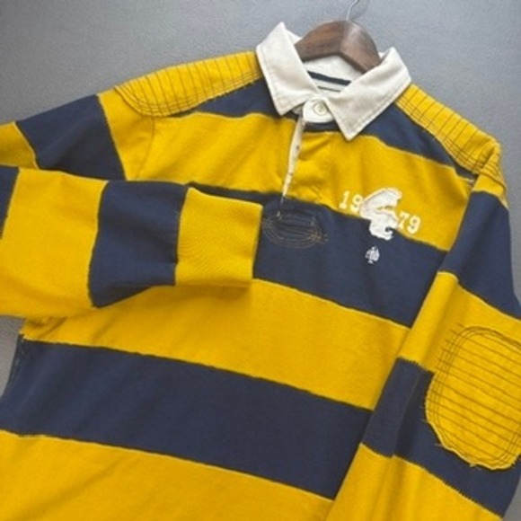 Trailer Other - Trailer Vintage Fit Rugby Shirt Long Sleeve XXL Yellow Navy Striped Elbow Patch